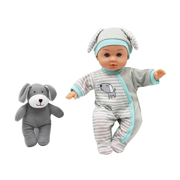 Muñeca bebé de 12", set de mascota