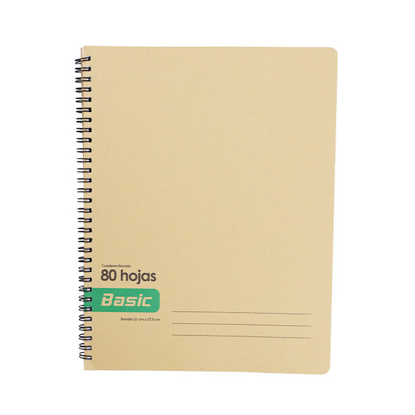 Cuaderno Kraft rayado resorte 80 hojas 21x27.5cm Basic.