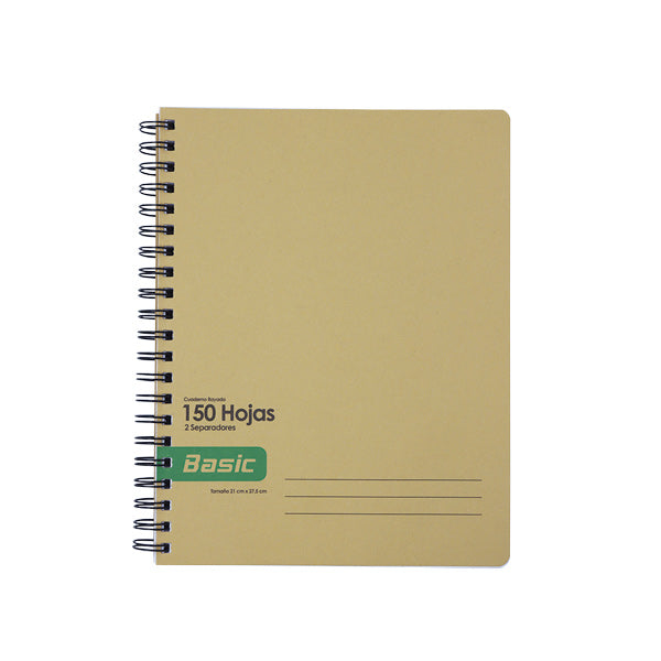 Cuaderno Kraft rayado resorte 150 hojas 2 separadores 21x27.5cm Basic.