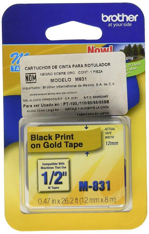 Cinta Rotuladora Brother Negro s/Dorado M-831.