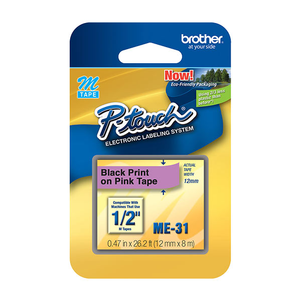 Cinta Rotuladora Brother Negro s/Rosado ME31.