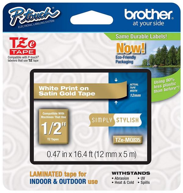Cinta Rotuladora Brother Blanco s/Dorado TZE-MQ835