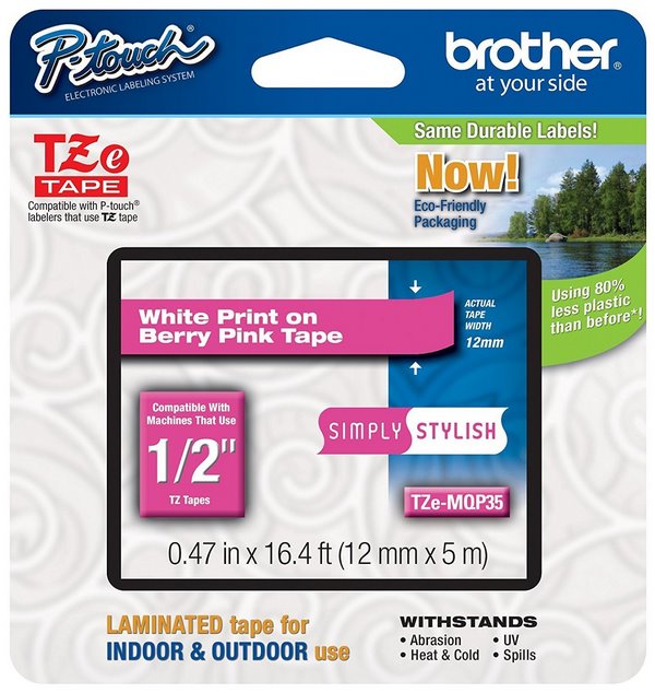 Cinta Rotuladora Brother Blanco s/Rosado TZE-MQP35
