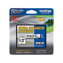 Cinta rotuladota texto negro fondo blanco Brother.