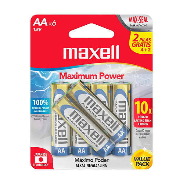 Batería alcanila AA 6 unidades Maxell