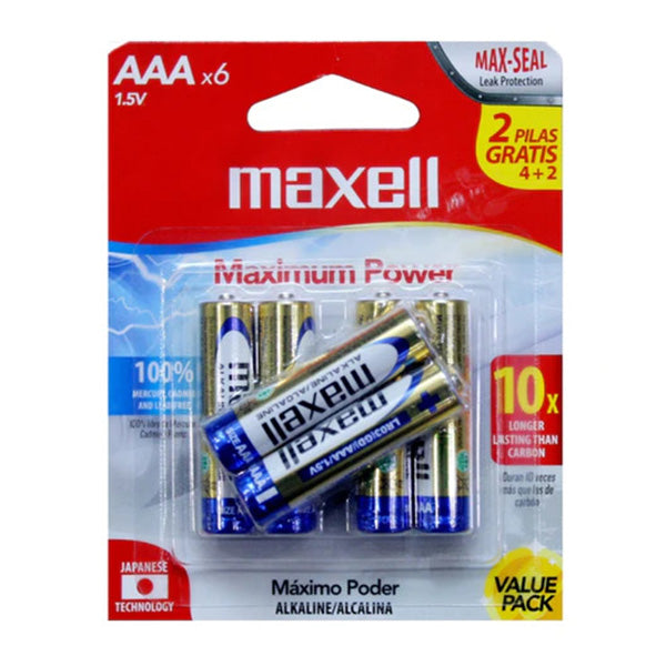 Batería alcanila AAA 6 unidades Maxell