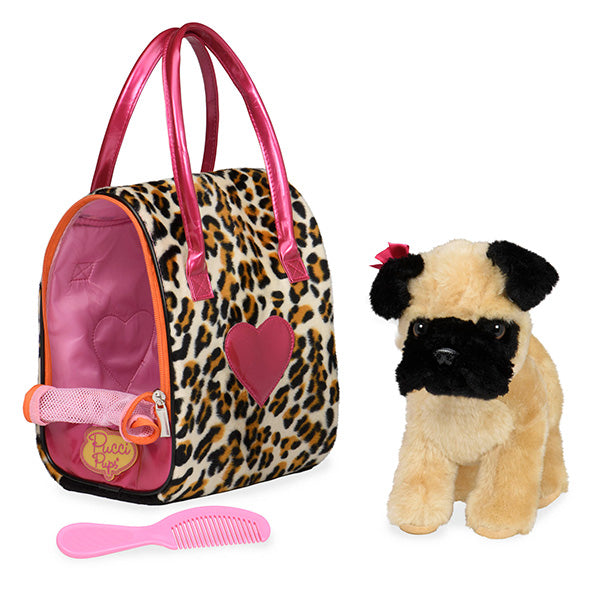 Peluche pug con bolso transportador