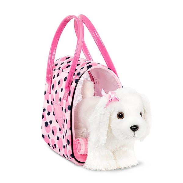 Peluche maltese con bolso transportador
