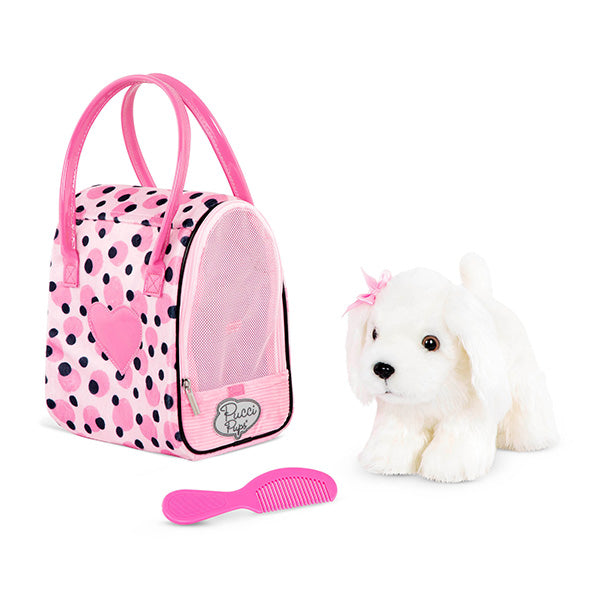 Peluche maltese con bolso transportador