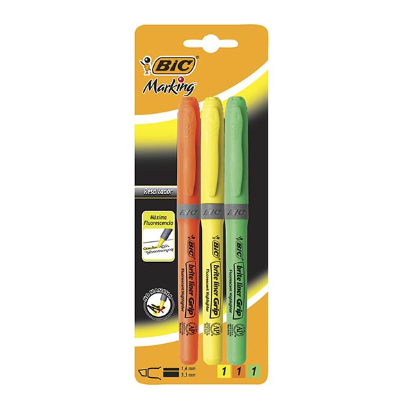 Resaltador punta cincel colores 3 unidades Bic