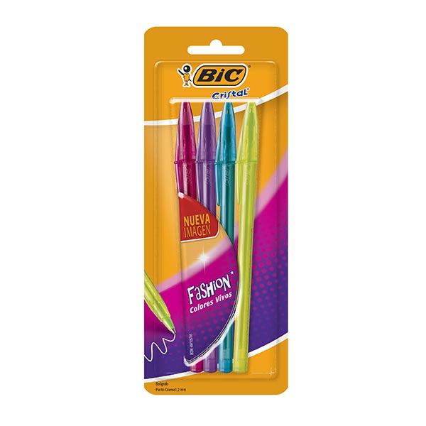 Bolígrafo cristal fashion colores 4 unidades Bic