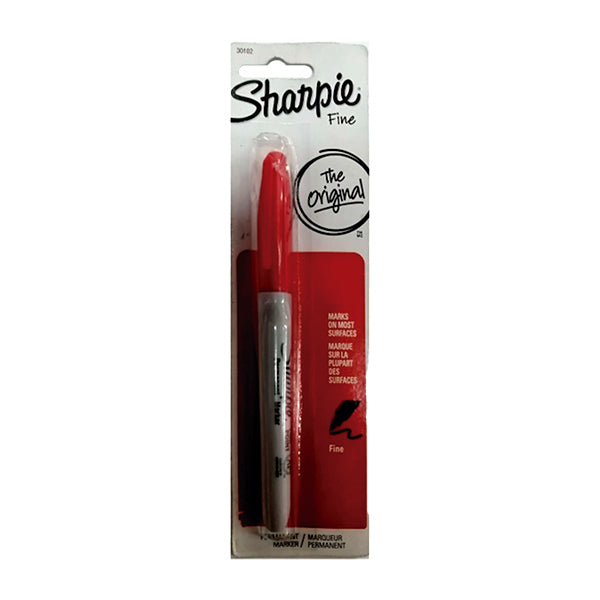 Marcador rojo fino permamente Sharpie.