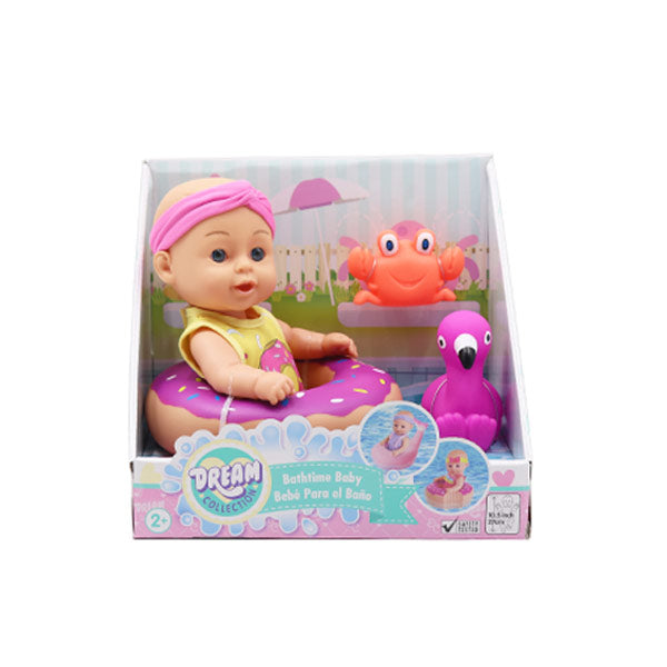 Muñeca bebé de 10", set de baño