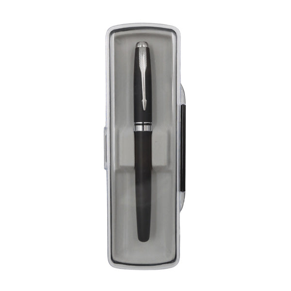 Bolígrafo negro/plateado con tapa