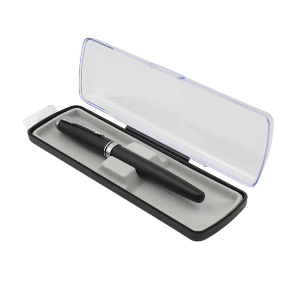 Bolígrafo negro/plateado con tapa