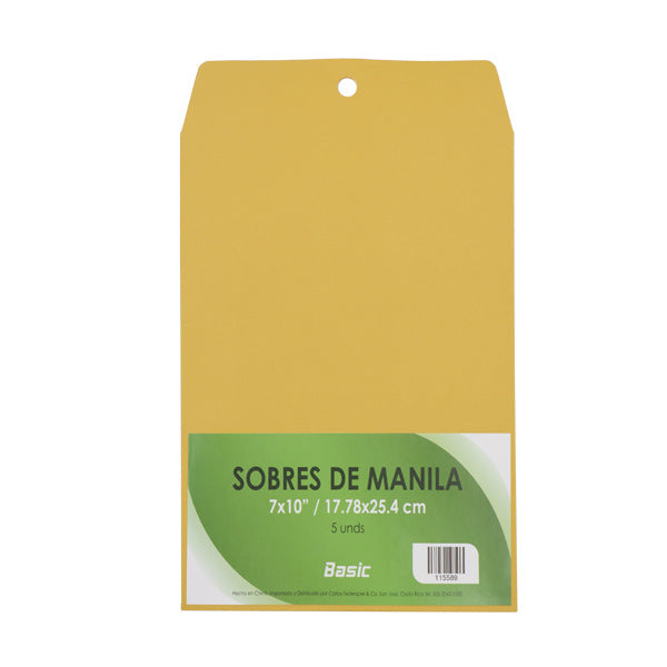 Sobres manila amarillo 7x10" 17.58x25.4cm 5 unidades Basic