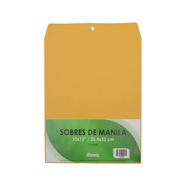 Sobres manila 10x13" 25.4x33cm 4 unidades Basic