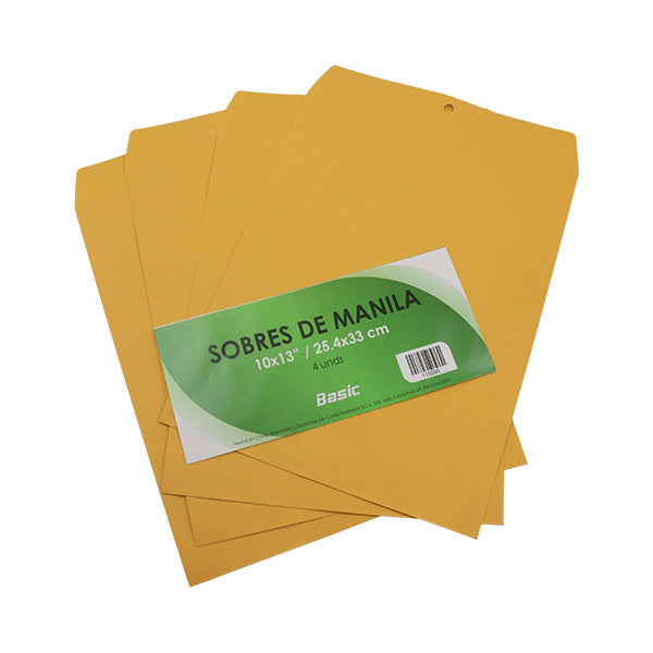 Sobres manila 10x13" 25.4x33cm 4 unidades Basic