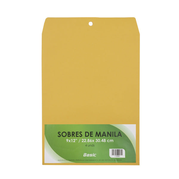 Sobres manila 9x12" 22.86x30.48cm 4 unidades Basic