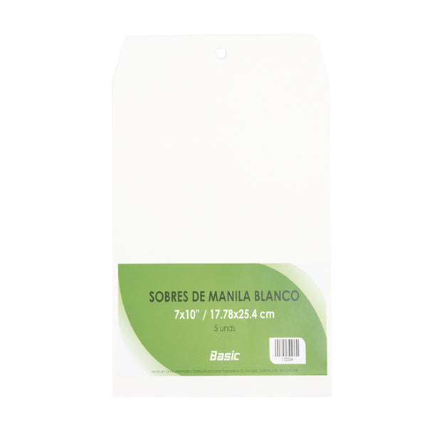 Sobres manila blanco 7x10" 17.58x25.4cm 5 unidades Basic