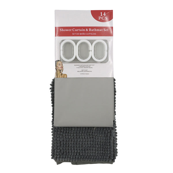 Cortina para baño 14 piezas gris