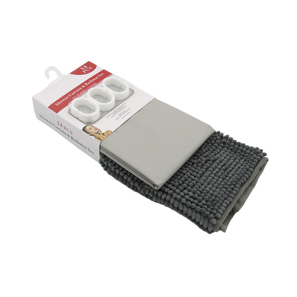 Cortina para baño 14 piezas gris