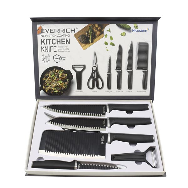 Set 4 cuchillos y 2 accesorios de cocina