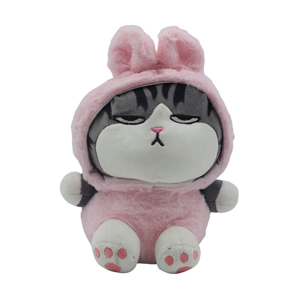 Peluche gato con capucha rosa 20 cm