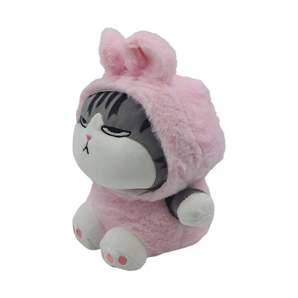 Peluche gato con capucha rosa 20 cm