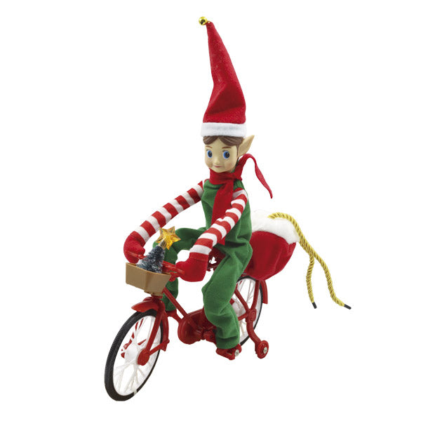 Adorno elfo musical en bicicleta 33cm