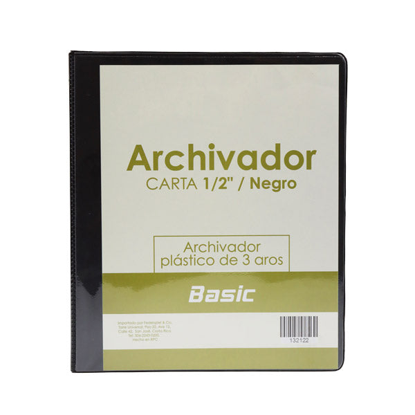 Portafolio 3 aros 1/2" color negro Basic