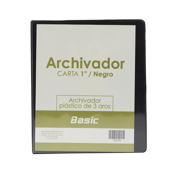 Portafolio 3 aros 1" color negro Basic