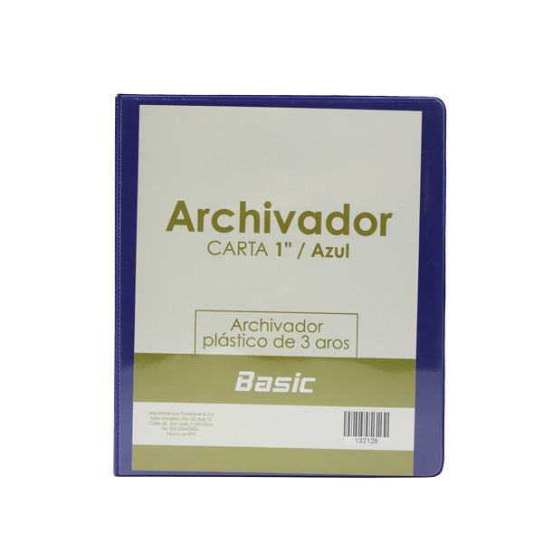 Portafolio 3 aros 1" color azul Basic