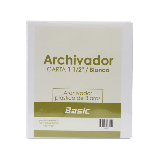 Portafolio 3 aros 1 1/2" color blanco Basic