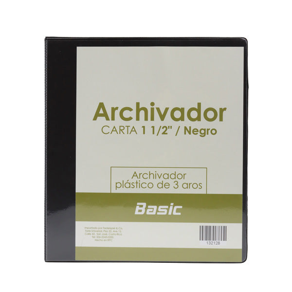 Portafolio 3 aros 1 1/2" color negro Basic