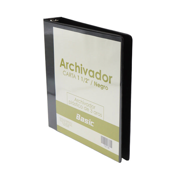 Portafolio 3 aros 1 1/2" color negro Basic