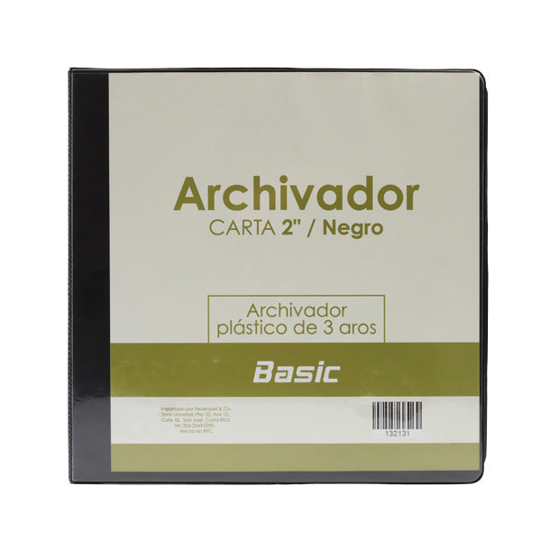 Portafolio 3 aros 2" color negro Basic