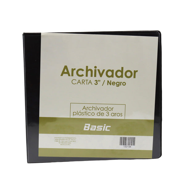 Portafolio 3 aros 3" color negro Basic