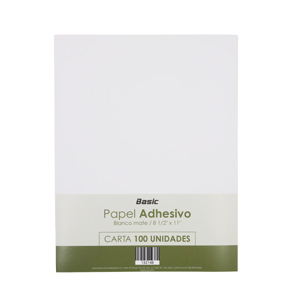 Papel adhesivo carta blanco mate 100 unidades Basic