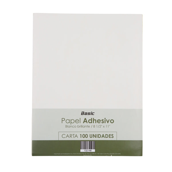 Papel adhesivo carta blanco brillante 100 unidades Basic