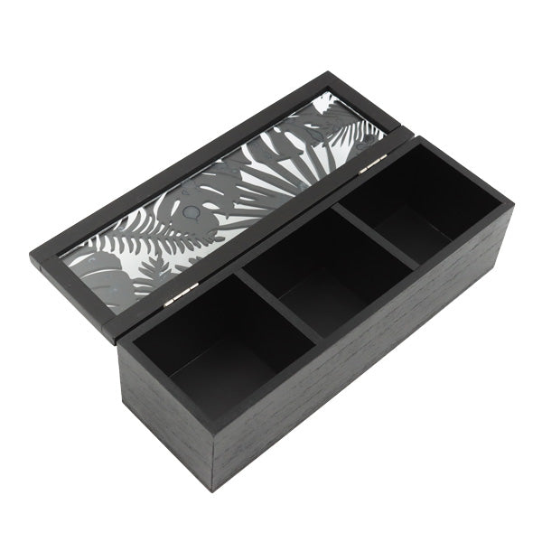 Caja para té 3 divisiones negro