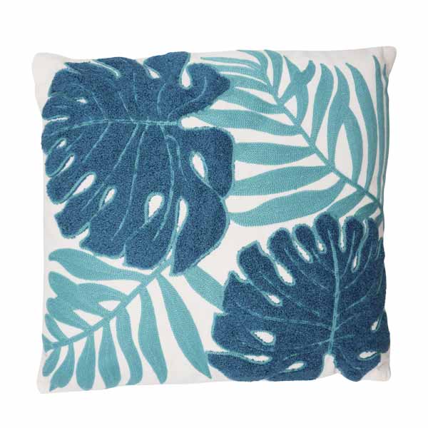 Cojín decorativo hojas azul