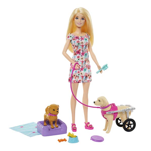 Barbie paseo perrito con silla de ruedas