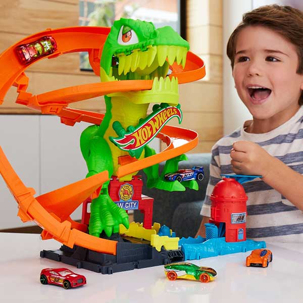 Hot Wheels City pista T-Rex vs Estación de bomberos