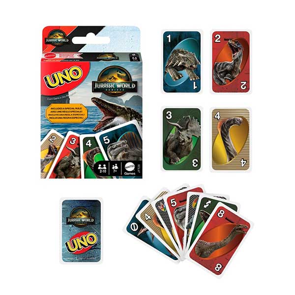 UNO juego de cartas Jurassic World Rebirth