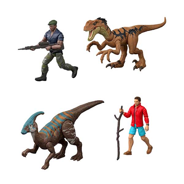 Jurassic World Rebirth paquete con dinosaurio y humano