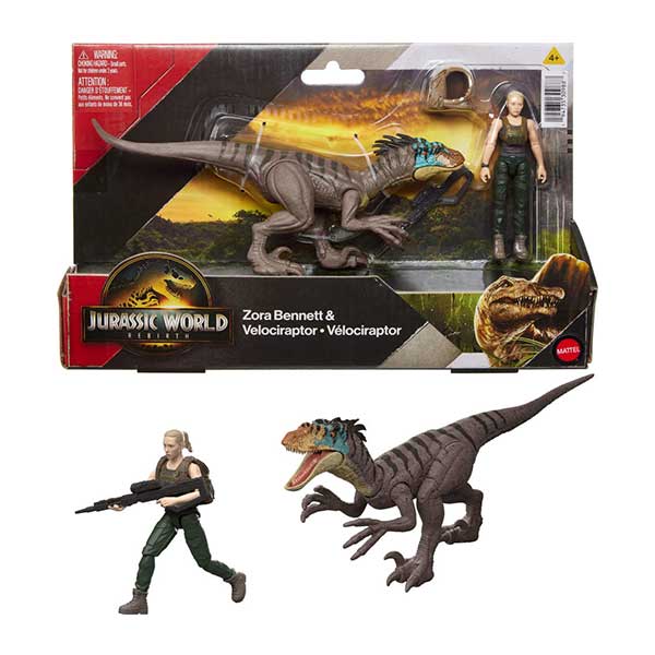 Jurassic World Rebirth paquete con dinosaurio y humano