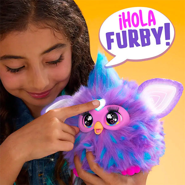 Peluche furby de color morado interactivo