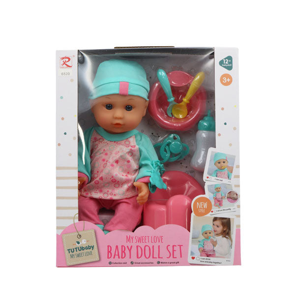 Muñeca 12" bebé set de alimentación