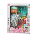 Muñeca 13" bebé con pijama gris y set de alimentación